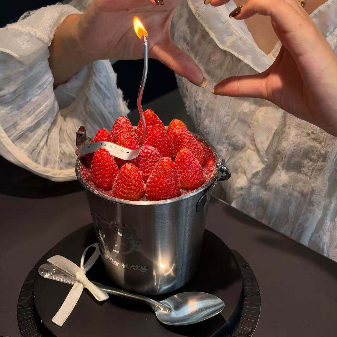 网红可爱猫咪不锈钢水桶蛋糕装饰手提桶草莓桶水果桶蛋糕桶甜品桶