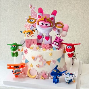 超级飞侠蛋糕装饰摆件男孩儿童变形小飞机网红生日小飞侠烘焙装扮