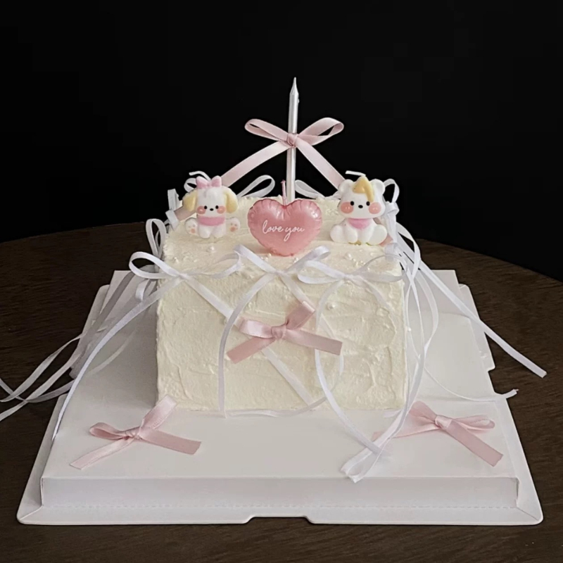 网红ins韩国蝴蝶结生日蛋糕蜡烛小帽子小狗小熊生日派对烘焙装扮