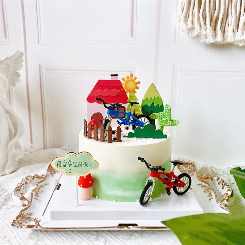 男孩男神自行车生日蛋糕
