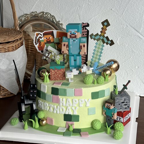 我的世界蛋糕装饰积木人偶史蒂夫摆件儿童男孩生日派对烘焙装扮