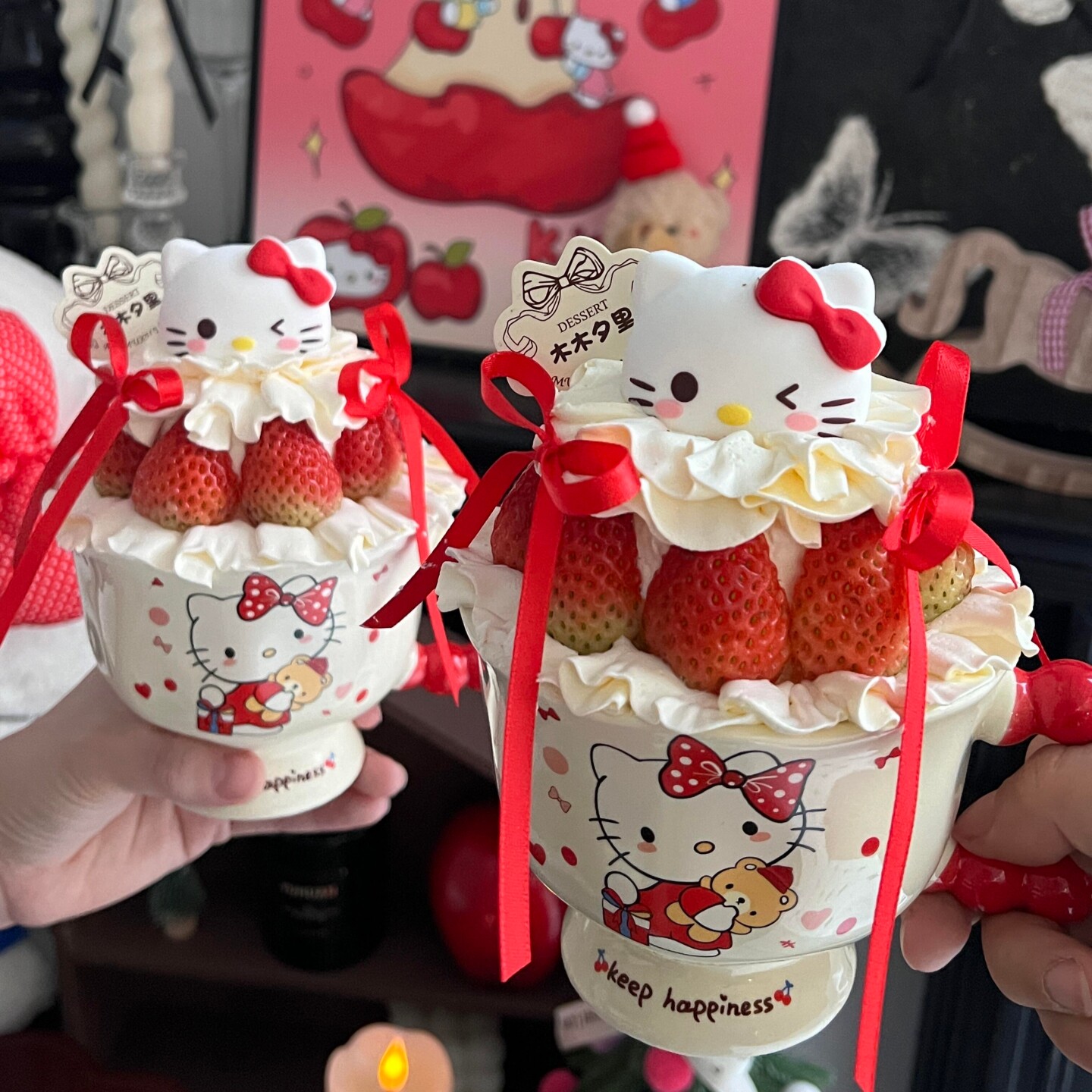 2026新年圣诞节Hellokitty草莓杯蛋糕装饰礼物kt猫陶瓷杯甜品杯,节庆用品/礼品,节日装扮用品,淘宝优惠券,粉丝福利购,淘宝优惠卷