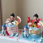 网红哪吒敖丙蛋糕装饰摆件魔童三太子混天绫儿童生日烘焙甜品插件