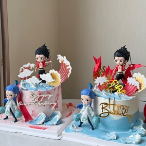 网红哪吒敖丙蛋糕装饰摆件魔童三太子混天绫儿童生日烘焙甜品插件