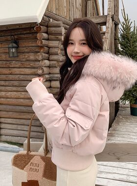 美式毛领连帽羽绒棉服女棉衣外套