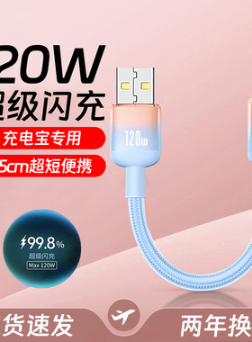 艾胜者短款25cm手机充电宝数据线Type-C超级闪充120W充电短线适用华为小米VIVOPPO荣耀苹果16/17迷你便携随身