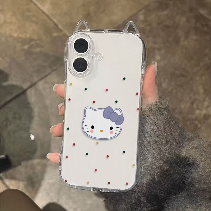 透明猫耳朵蓝蝴蝶结KT猫适用于苹果16 15 14 13promax手机壳12 1