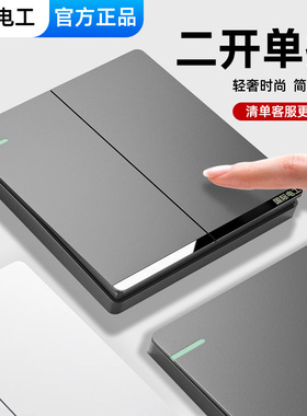 国际电工86型暗装灰色二开单控开关家用墙壁双开单联灯开2开两开