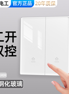 超薄白色钢化玻璃86型家用插座面板二开双开双控1开关双联2开两开