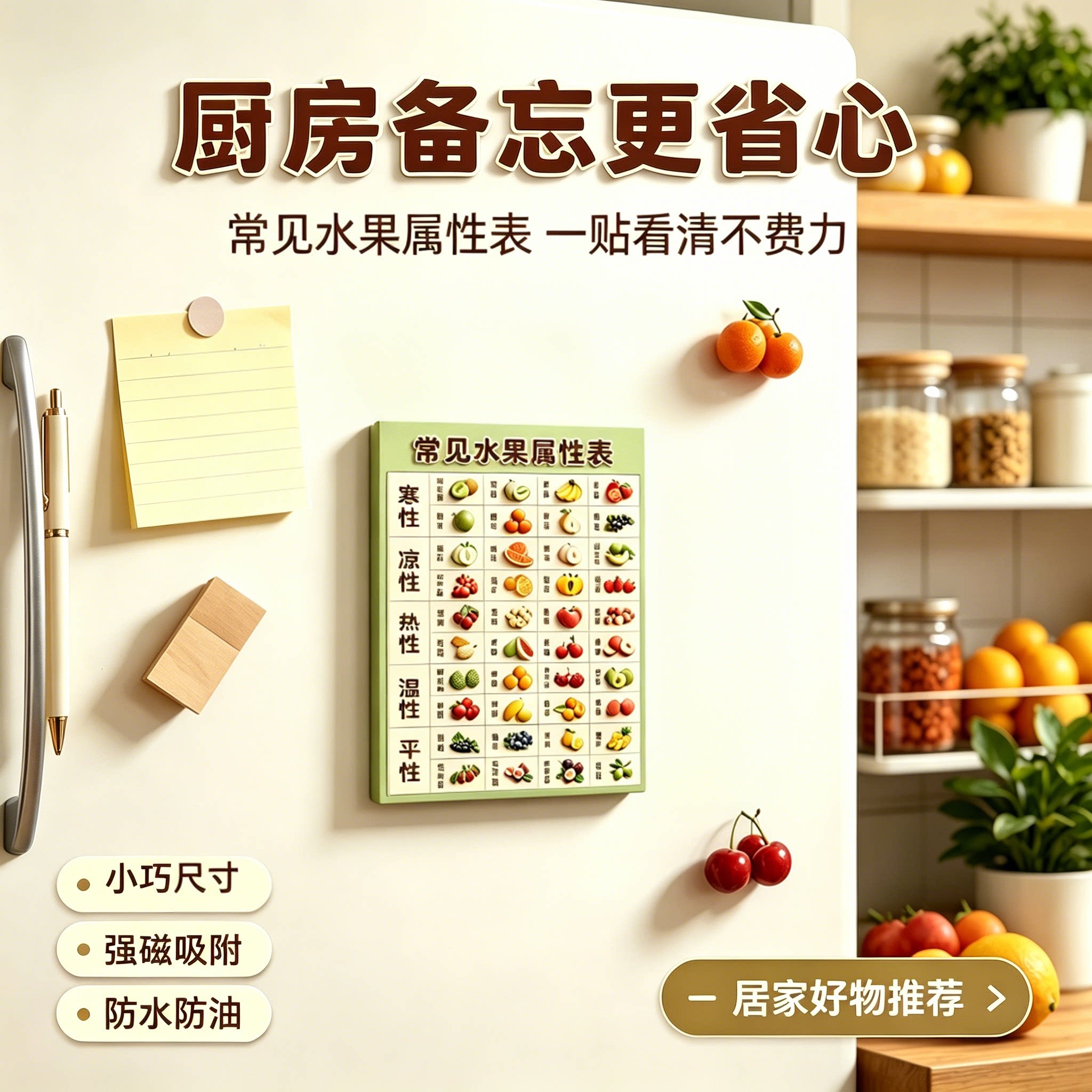 常见水果属性表冰箱贴厨房养生备忘磁吸贴老少果蔬饮食参考装饰贴