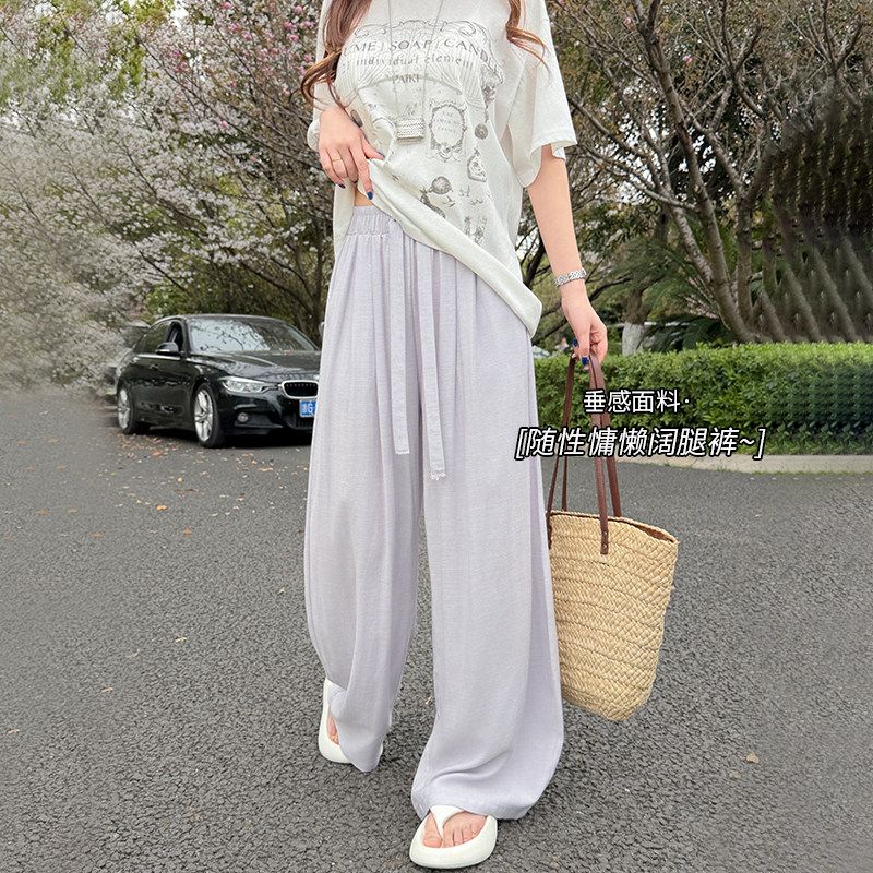 日系亚麻弯刀裤女2026年夏季薄款高腰显瘦冰丝小个子慵懒风阔腿裤