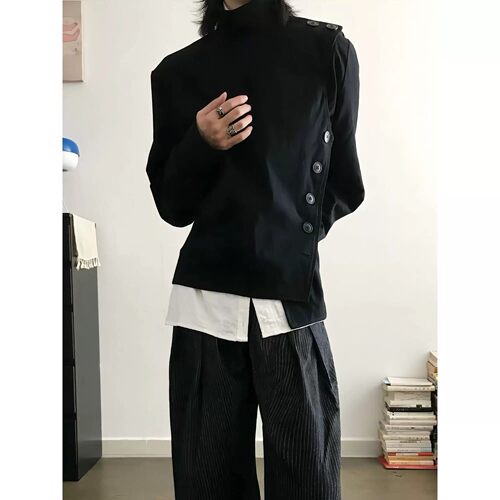 黑色短款击剑服外套男不规则设计