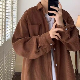 潮流情侣款 美式 潮牌夹克宽松复古韩版 外套男春秋季 褂子 灯芯绒衬衫