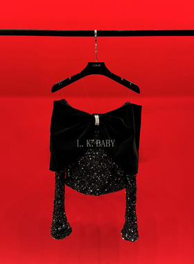 【L.K.BABY】心迷蝶恋 法式轻奢亮片氛围感丝绒蝴蝶结一字肩上衣