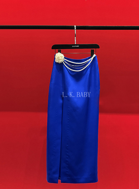 【L.K.BABY】月影叉意 轻奢极简高级感缎面开衩半身裙QZ-6-016