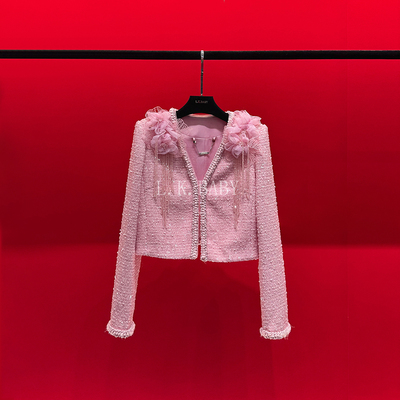 【L.K.BABY】粉蕊春花 法式轻奢「粉蜜山茶」花朵流苏小香外套