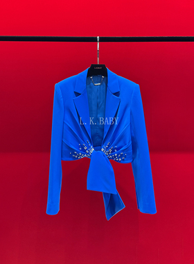 【L.K.BABY】青出于蓝 气质高级奢蓝流光钻缀蝴蝶结时髦西装外套