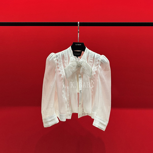 法式 白雪公主 浪漫蕾丝花边拼接蝴蝶结薄纱衬衫 L.K.BABY