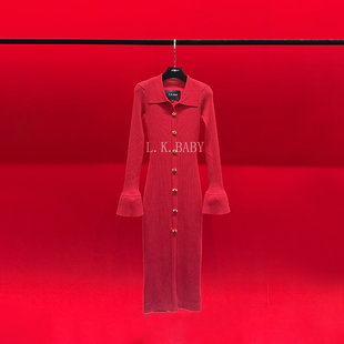 时髦性感御姐翻领扣饰显瘦修身 炽热之吻 针织连衣裙 L.K.BABY