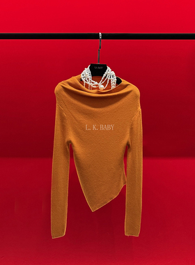 【L.K.BABY】焦糖暖金 气质轻奢一字肩时尚不规则百搭针织上衣