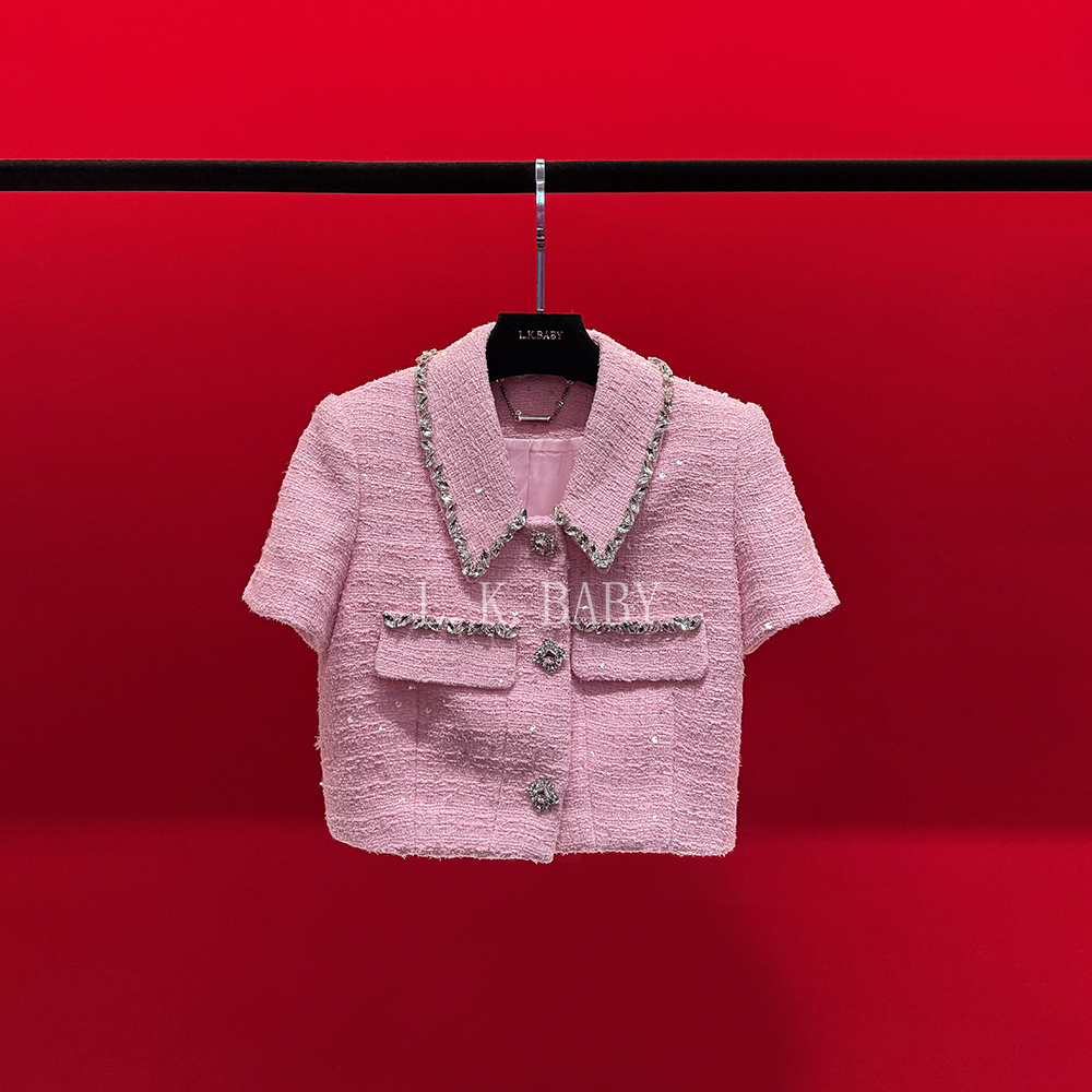 【L.K BABY】法式chic小香风镶钻短袖上衣开衫W253