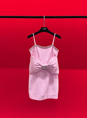 【L.K.BABY】法式镶钻气质蝴蝶结名媛风吊带性感连衣裙417