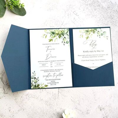 Wedding Invitation Pocket Fold Envelope Navy Blue Matte Pape