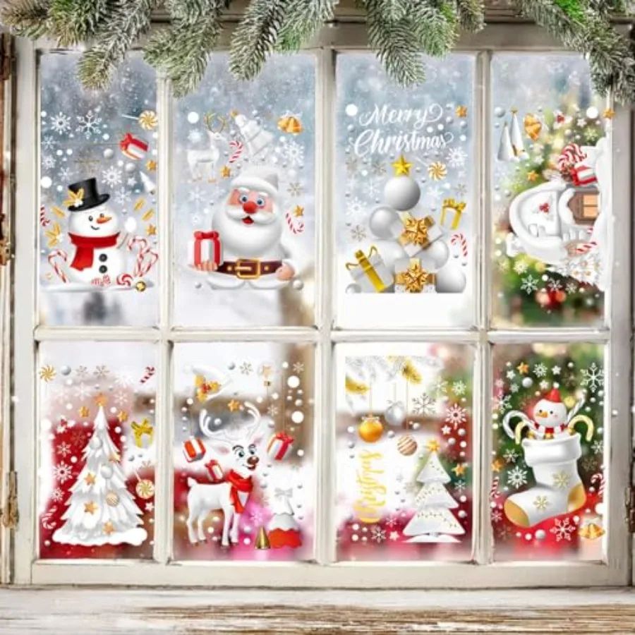 8 Sheets Christmas Window Clings Stickers DoubleSide Glass D