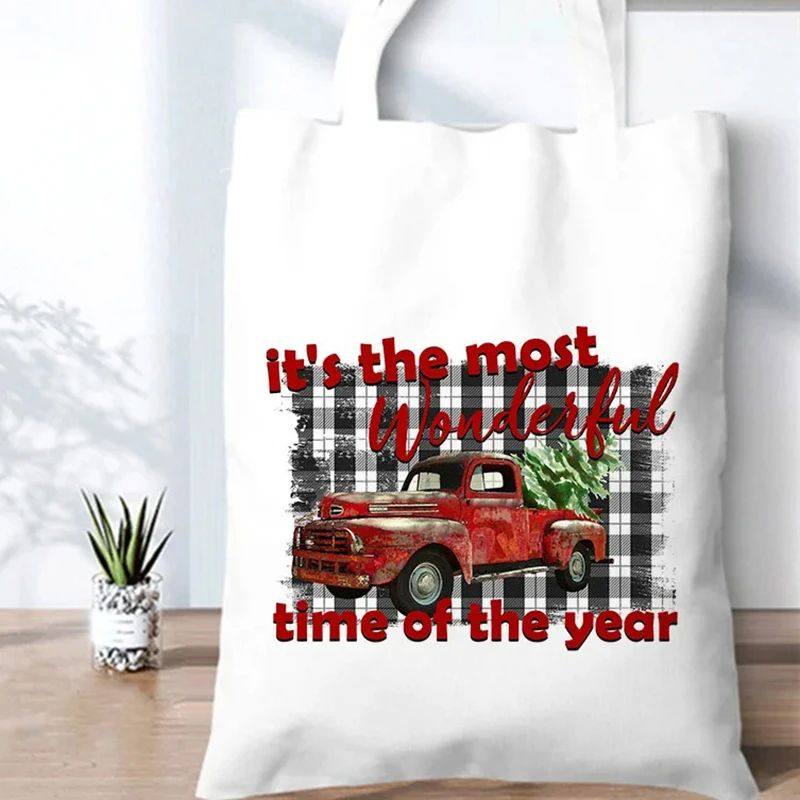 Christmas Red Truck Canvas Shoulder Bag Women's Christmas Le