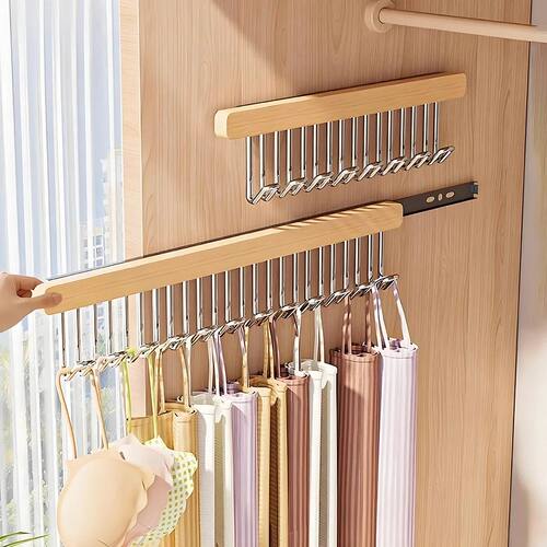 8/12 Hooks Retractable Wood Clothes Hanger Multi-functional
