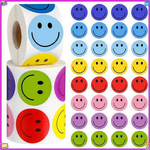 500 sheets/roll Smiley Face Stickers 8 Colors Used for DIY D