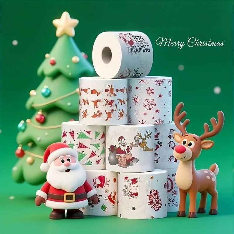 9Rolls Random Pattern Christmas Toilet Paper - Festive Holid