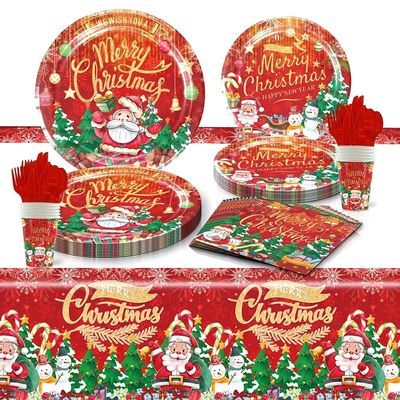 Disposable Christmas Tablecloth Plates Party Decoration Tabl