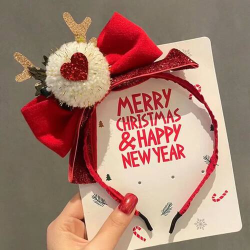 Christmas Hairband Hair Accessories New Deer Horn Bow Headwe