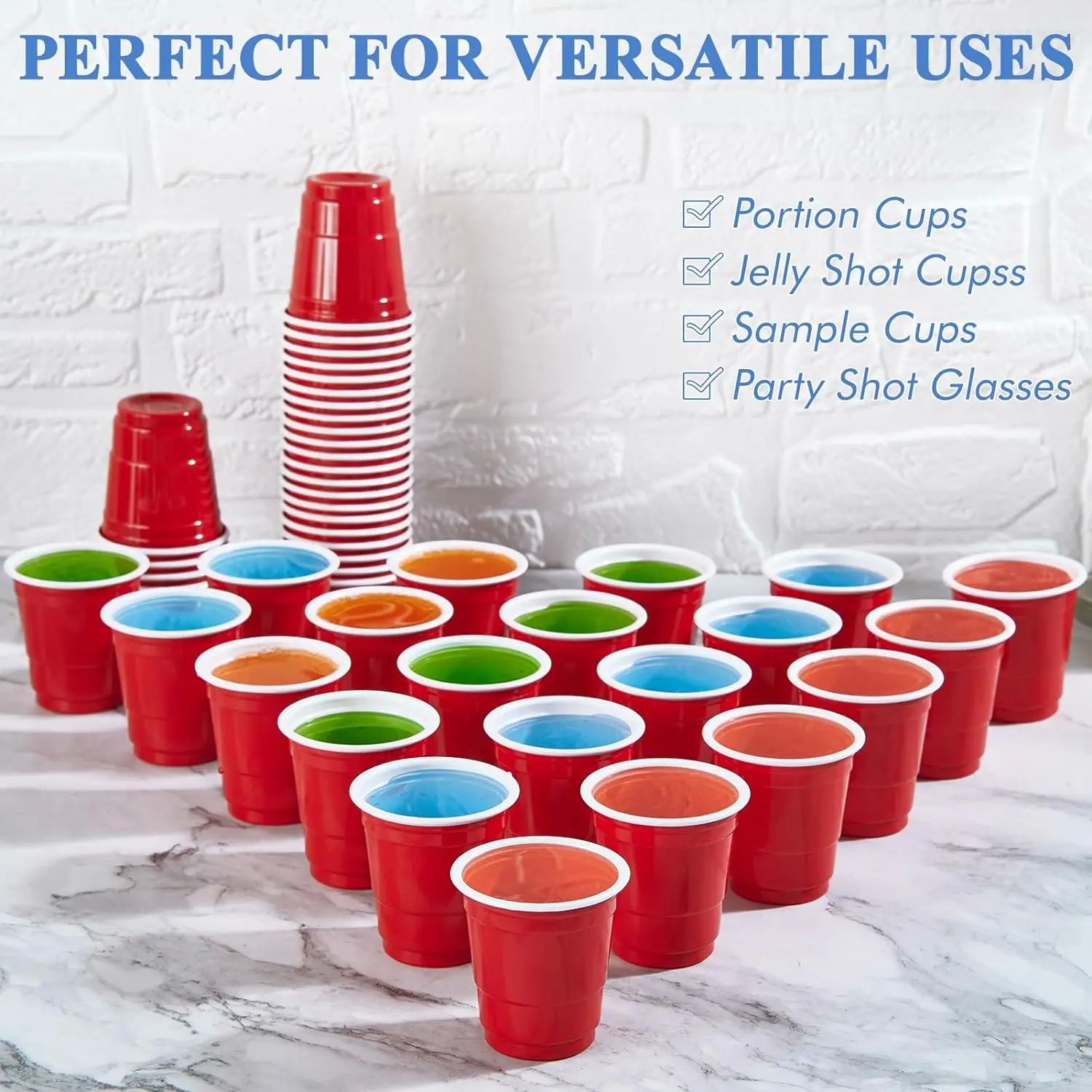 200PCS 12Colors 2OZ Party Cups Plastic Shot Glasses Red Disp