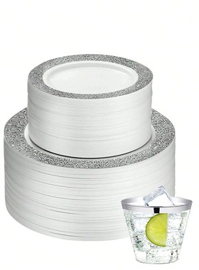 Hollow Disposable Silver Plastic Plates, Christmas Plates In