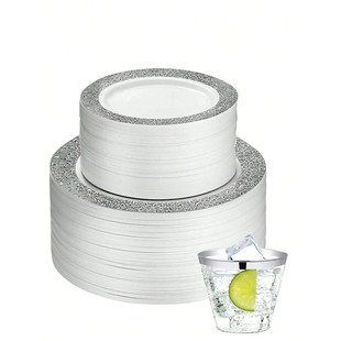 Hollow Disposable Silver Plastic Plates, Christmas Plates In