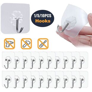 10/5/1Pcs Transparent Strong Self Adhesive Hook Door Wall Ha
