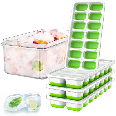 14-Cavity Ice Cube Tray with Leak-Resistant Removable Lid Cu
