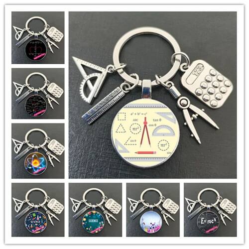 Retro Math Formulas Geometry Science Round Glass Keychain Sc