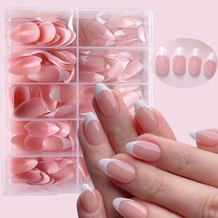 360Pcs/box Glossy Soft Gel Pink French Nail Tips Medium Almo