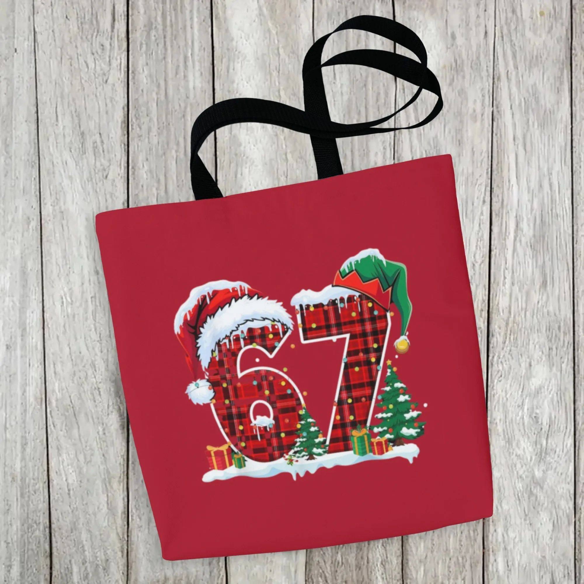 Christmas Plaid 67 Six Seven Canvas Tote Bag Santa Pattern P