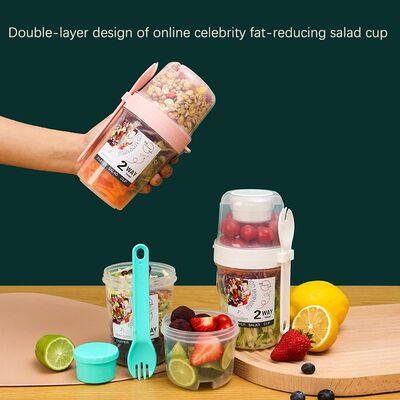 Breakfast Fruit Oat Yogurt Salad Cup With Lid And Spoon Two-