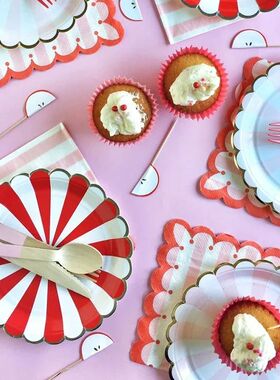 Circus Paper Disposable Tableware Red Striped Plates Cups We