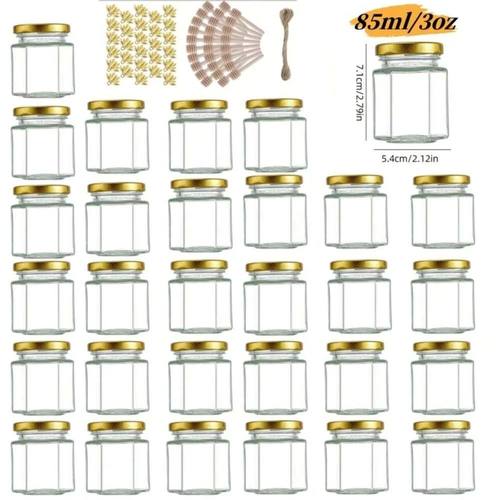 1.5/2/3 oz Hexagonal Glass Honey Jar with Wooden Spoon, Bee