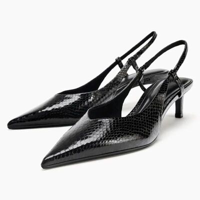 Sexy Black Embossed Decorative Heels Women Fashion Pointed T