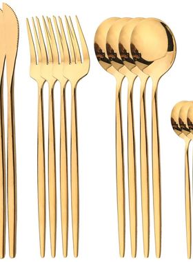16Pcs Gold Dinnerware Stainless Steel Cutlery Set Kitchen Mi
