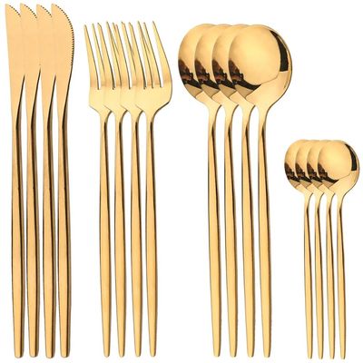 16Pcs Gold Dinnerware Stainless Steel Cutlery Set Kitchen Mi