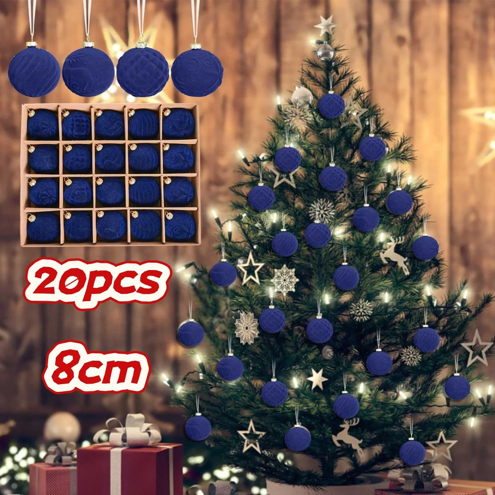 20pcs Blue Flocked Christmas Ball Christmas Tree Decoration