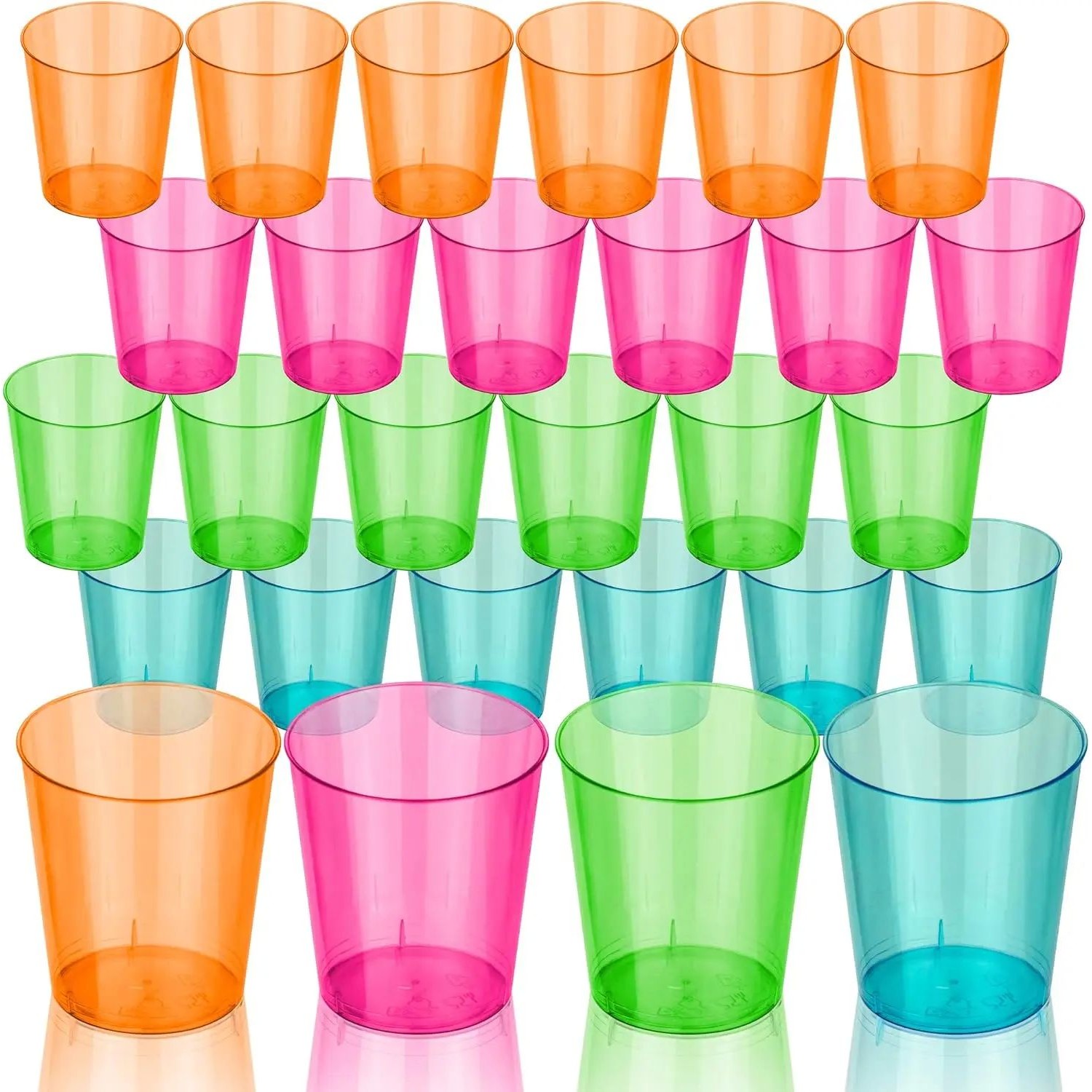 Party Neon Shot Glasses 2oz Disposable Clear Hard Plastic Cu